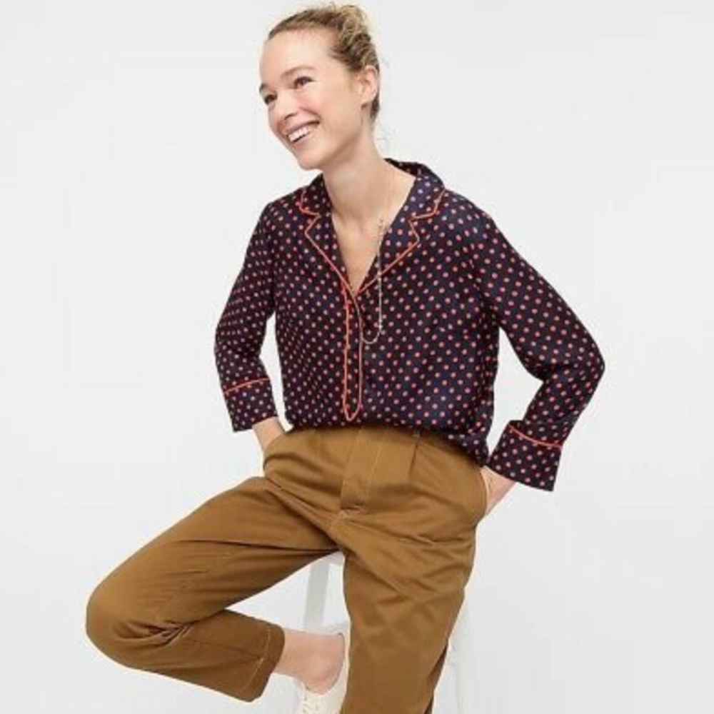 J Crew Collection Silk-Twill Polka Dot Popover M